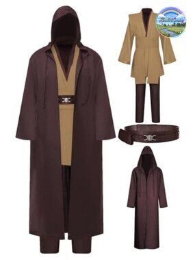 Mens Hooded Tunic Robe Knight Costume Set Cotton Linen Polyester Cosplay